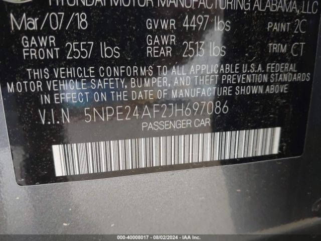 Photo 8 VIN: 5NPE24AF2JH697086 - HYUNDAI SONATA 