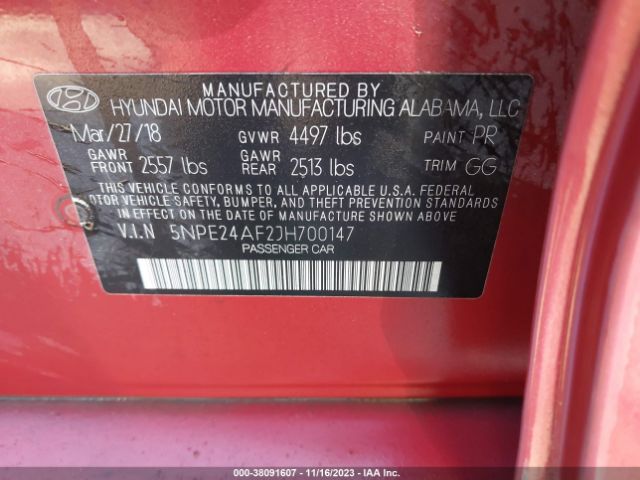 Photo 8 VIN: 5NPE24AF2JH700147 - HYUNDAI SONATA 