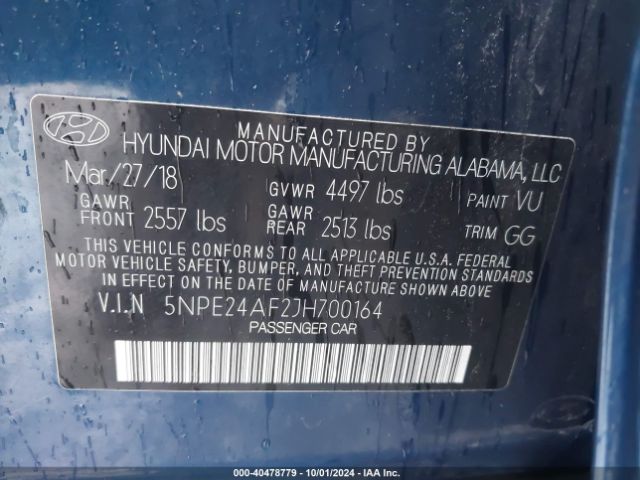 Photo 8 VIN: 5NPE24AF2JH700164 - HYUNDAI SONATA 