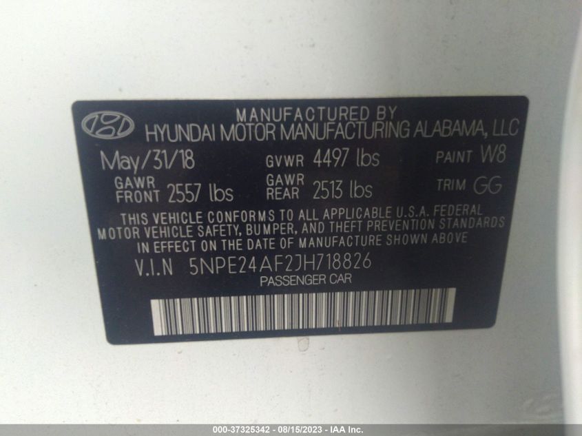 Photo 8 VIN: 5NPE24AF2JH718826 - HYUNDAI SONATA 