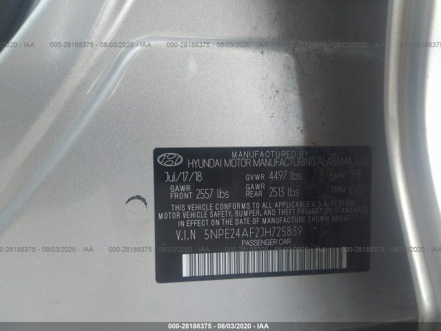 Photo 8 VIN: 5NPE24AF2JH725839 - HYUNDAI SONATA 