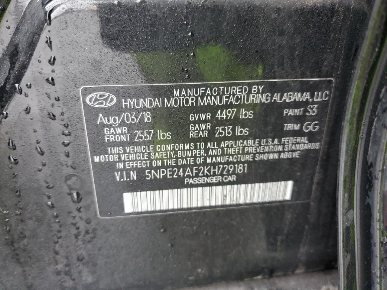 Photo 11 VIN: 5NPE24AF2KH729181 - HYUNDAI SONATA 