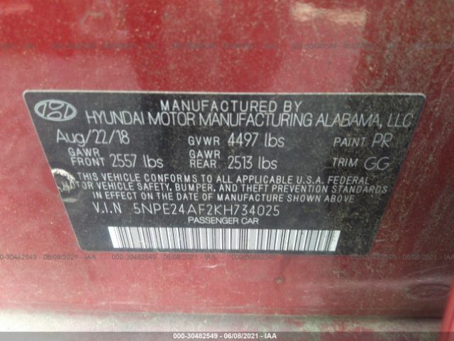 Photo 8 VIN: 5NPE24AF2KH734025 - HYUNDAI SONATA 