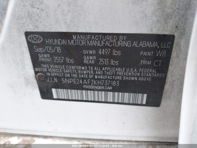 Photo 8 VIN: 5NPE24AF2KH737183 - HYUNDAI SONATA 