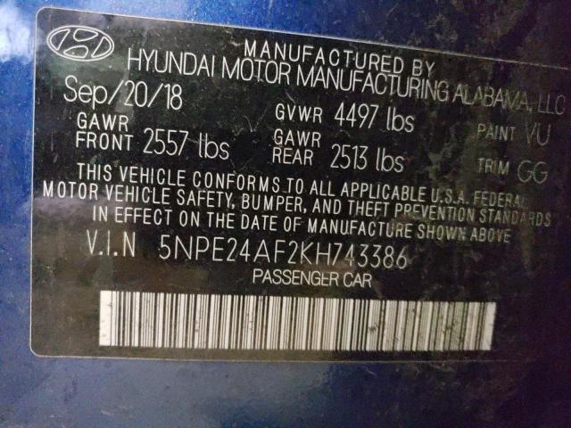 Photo 11 VIN: 5NPE24AF2KH743386 - HYUNDAI SONATA 