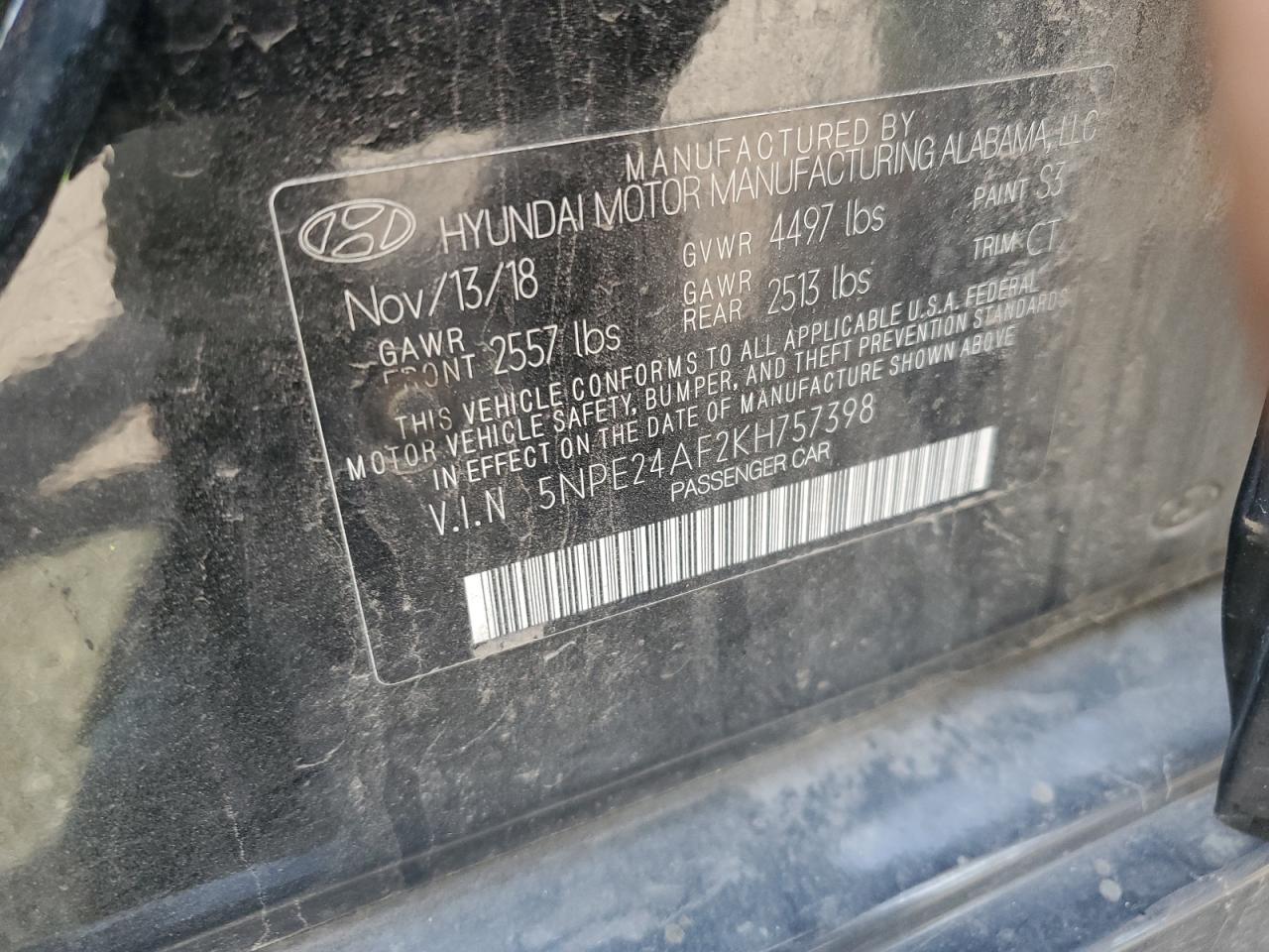 Photo 11 VIN: 5NPE24AF2KH757398 - HYUNDAI SONATA 