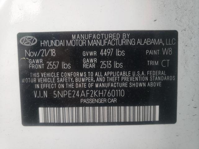 Photo 9 VIN: 5NPE24AF2KH760110 - HYUNDAI SONATA SE 