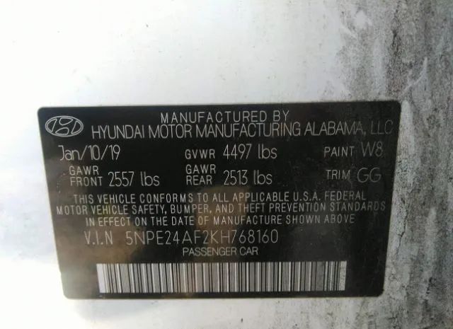 Photo 8 VIN: 5NPE24AF2KH768160 - HYUNDAI SONATA 