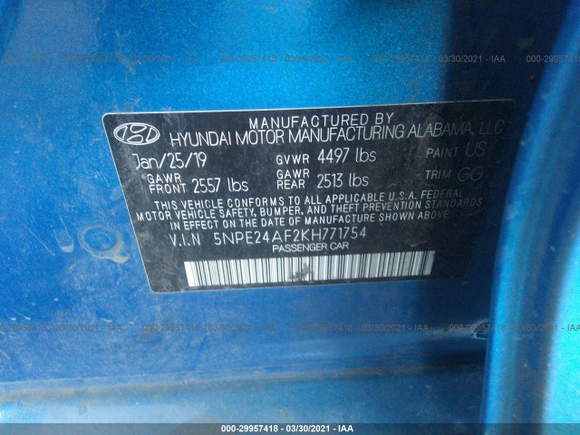 Photo 8 VIN: 5NPE24AF2KH771754 - HYUNDAI SONATA 