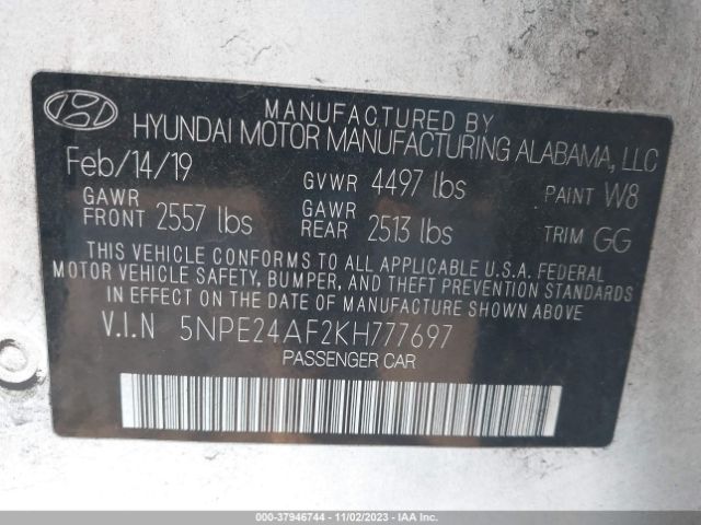 Photo 8 VIN: 5NPE24AF2KH777697 - HYUNDAI SONATA 