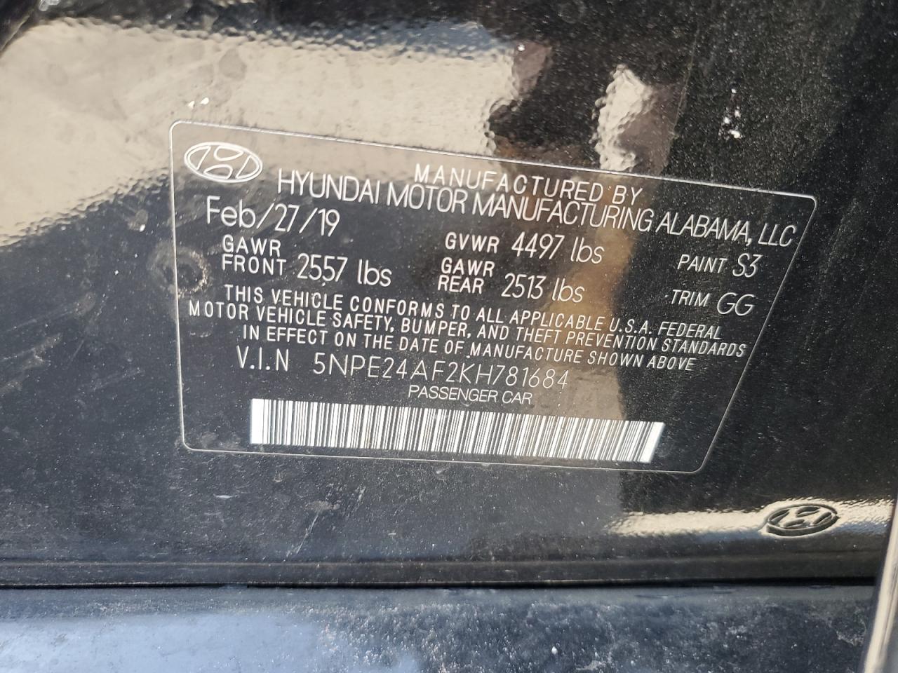 Photo 12 VIN: 5NPE24AF2KH781684 - HYUNDAI SONATA 