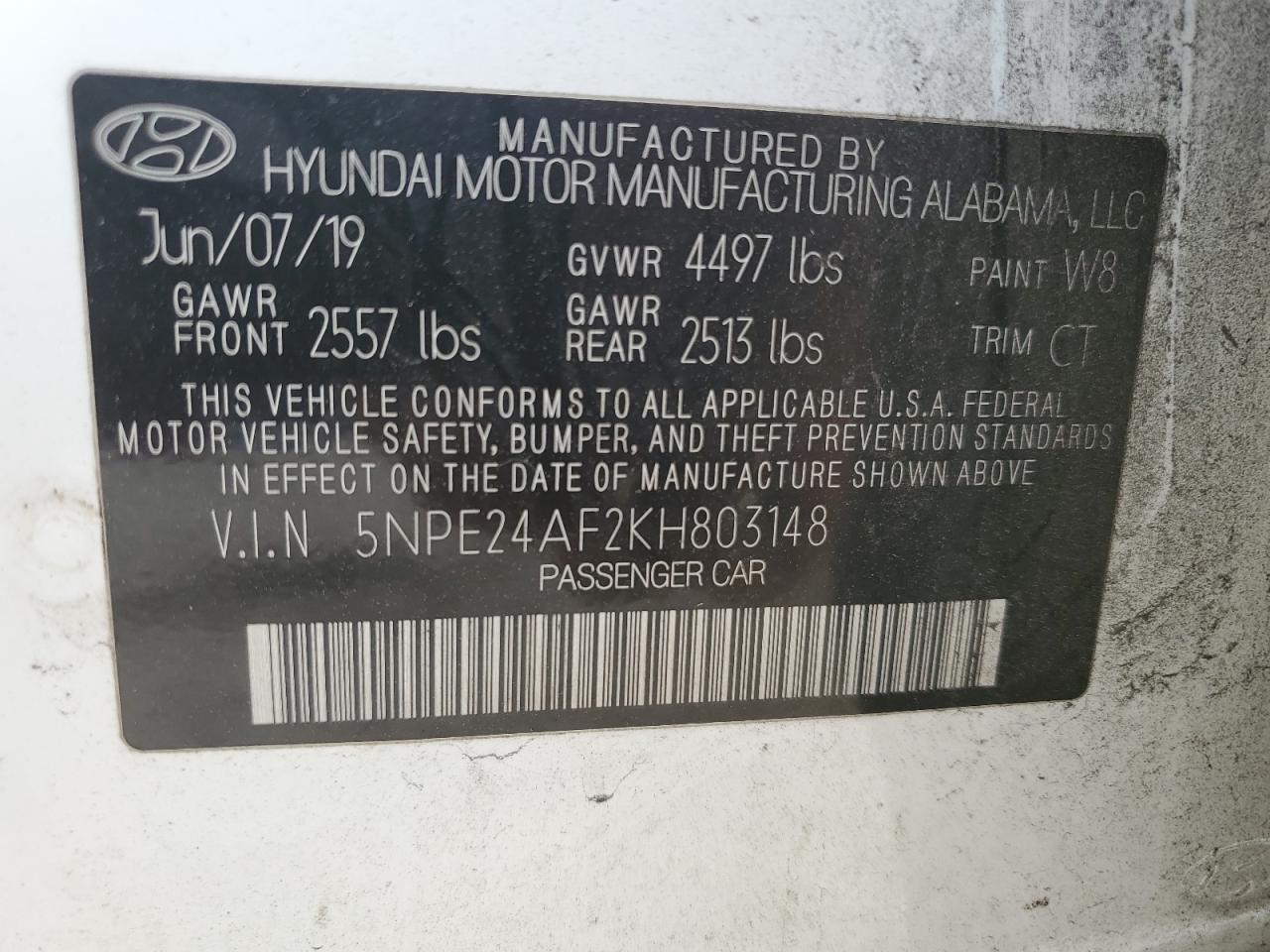 Photo 12 VIN: 5NPE24AF2KH803148 - HYUNDAI SONATA 