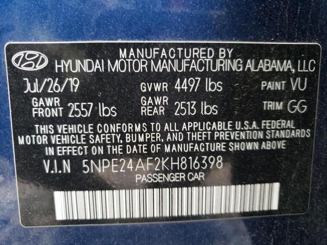 Photo 11 VIN: 5NPE24AF2KH816398 - HYUNDAI SONATA SE 