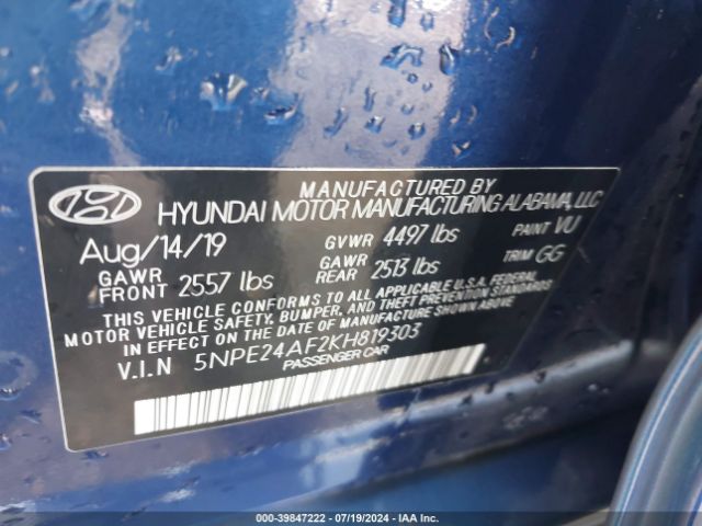 Photo 8 VIN: 5NPE24AF2KH819303 - HYUNDAI SONATA 