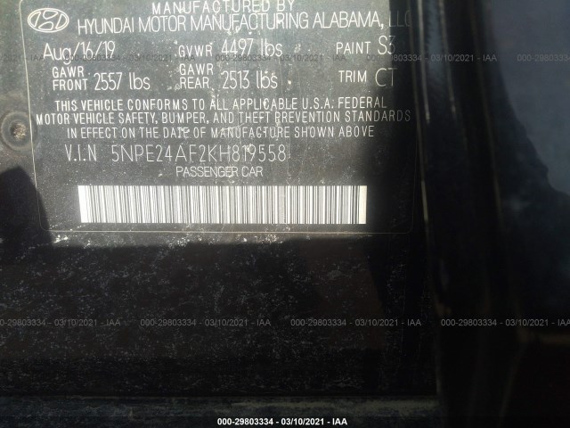 Photo 8 VIN: 5NPE24AF2KH819558 - HYUNDAI SONATA 