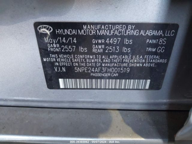 Photo 8 VIN: 5NPE24AF3FH001519 - HYUNDAI SONATA 