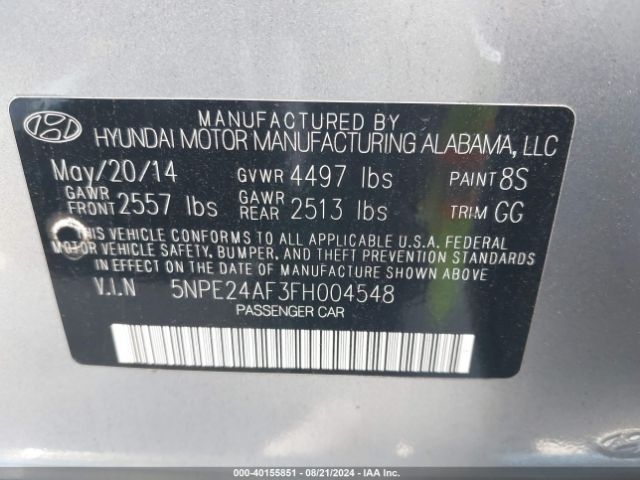 Photo 8 VIN: 5NPE24AF3FH004548 - HYUNDAI SONATA 