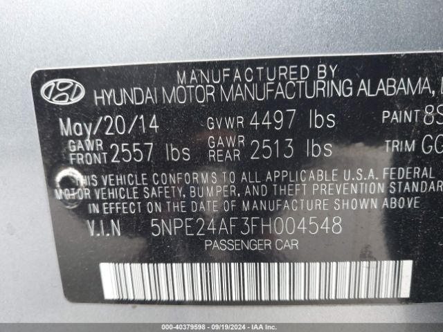 Photo 8 VIN: 5NPE24AF3FH004548 - HYUNDAI SONATA 