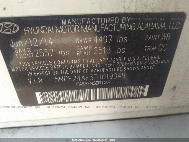 Photo 8 VIN: 5NPE24AF3FH019048 - HYUNDAI SONATA 