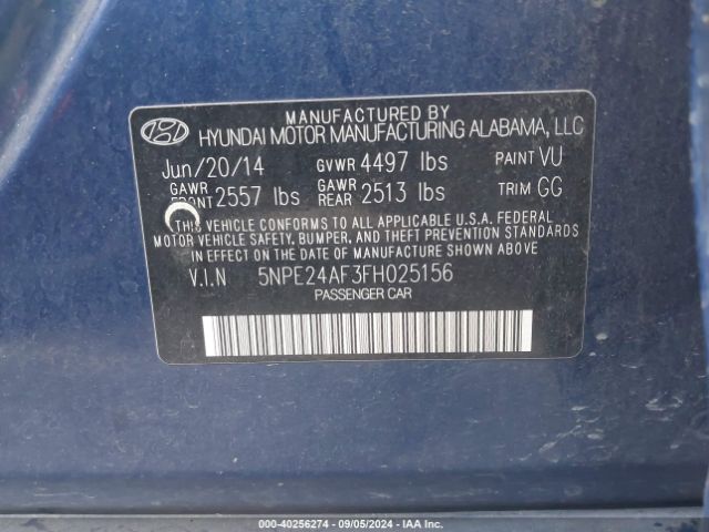 Photo 8 VIN: 5NPE24AF3FH025156 - HYUNDAI SONATA 