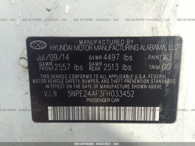 Photo 8 VIN: 5NPE24AF3FH033452 - HYUNDAI SONATA 