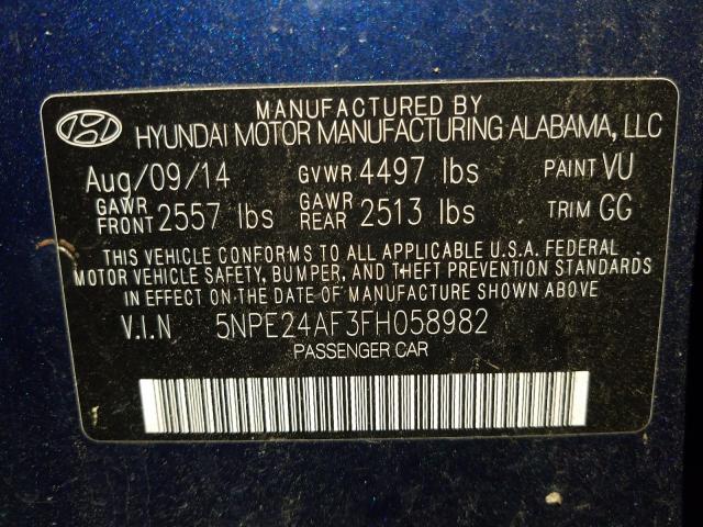 Photo 9 VIN: 5NPE24AF3FH058982 - HYUNDAI SONATA SE 