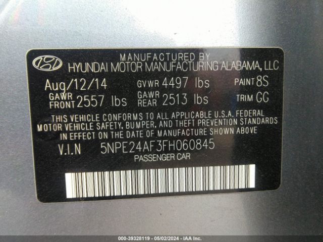 Photo 8 VIN: 5NPE24AF3FH060845 - HYUNDAI SONATA 