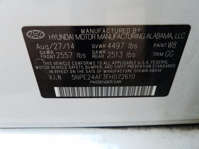 Photo 9 VIN: 5NPE24AF3FH072610 - HYUNDAI SONATA SE 