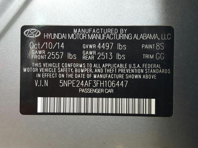 Photo 9 VIN: 5NPE24AF3FH106447 - HYUNDAI SONATA SE 