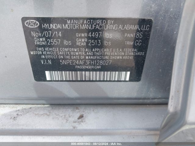 Photo 8 VIN: 5NPE24AF3FH128027 - HYUNDAI SONATA 