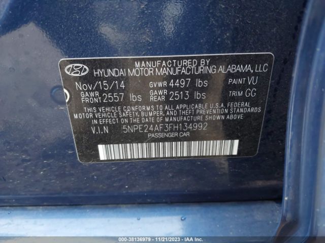 Photo 8 VIN: 5NPE24AF3FH134992 - HYUNDAI SONATA 