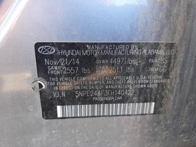 Photo 9 VIN: 5NPE24AF3FH140422 - HYUNDAI SONATA SE 