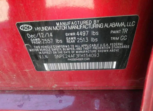 Photo 8 VIN: 5NPE24AF3FH154093 - HYUNDAI SONATA 