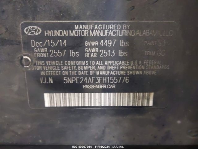 Photo 8 VIN: 5NPE24AF3FH155776 - HYUNDAI SONATA 