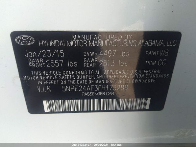 Photo 8 VIN: 5NPE24AF3FH173288 - HYUNDAI SONATA 