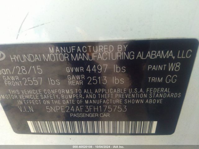 Photo 8 VIN: 5NPE24AF3FH175753 - HYUNDAI SONATA 