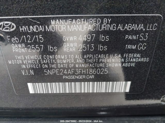 Photo 8 VIN: 5NPE24AF3FH186025 - HYUNDAI SONATA 