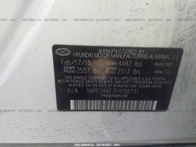 Photo 8 VIN: 5NPE24AF3FH188731 - HYUNDAI SONATA 