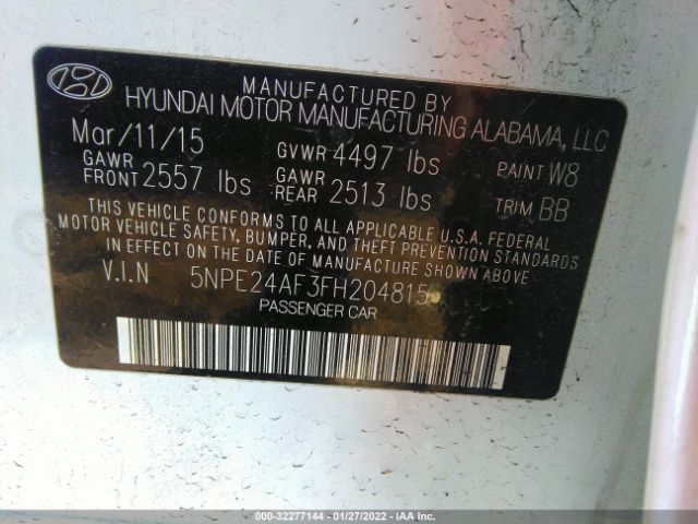 Photo 8 VIN: 5NPE24AF3FH204815 - HYUNDAI SONATA 