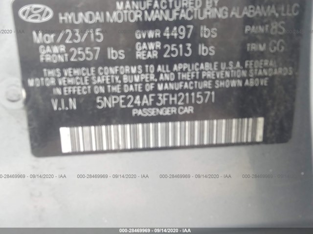 Photo 8 VIN: 5NPE24AF3FH211571 - HYUNDAI SONATA 