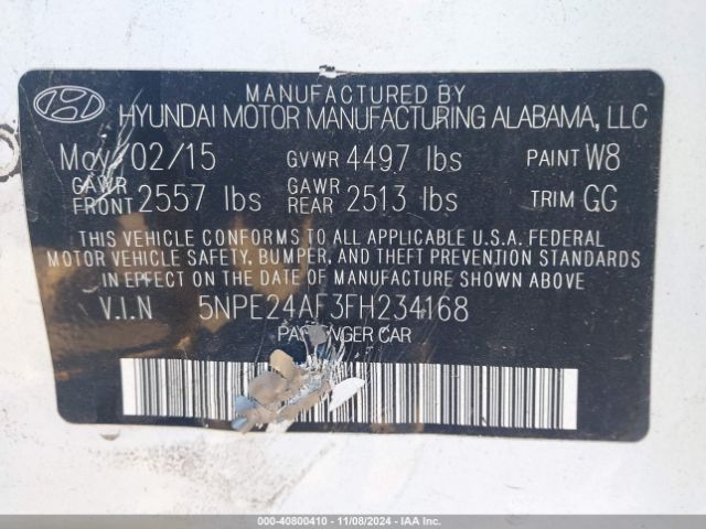 Photo 8 VIN: 5NPE24AF3FH234168 - HYUNDAI SONATA 