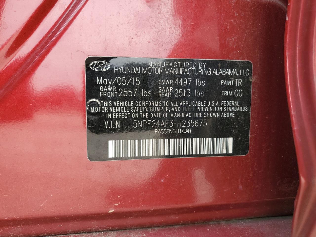 Photo 12 VIN: 5NPE24AF3FH235675 - HYUNDAI SONATA 