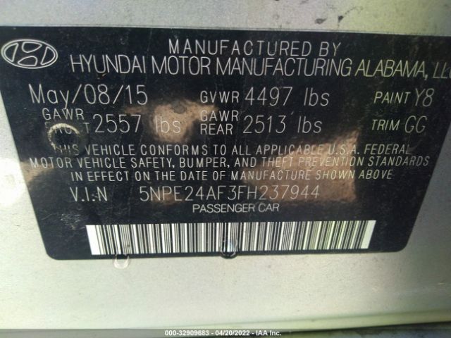 Photo 8 VIN: 5NPE24AF3FH237944 - HYUNDAI SONATA 