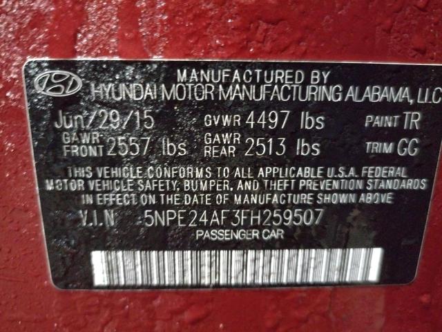 Photo 9 VIN: 5NPE24AF3FH259507 - HYUNDAI SONATA SE 