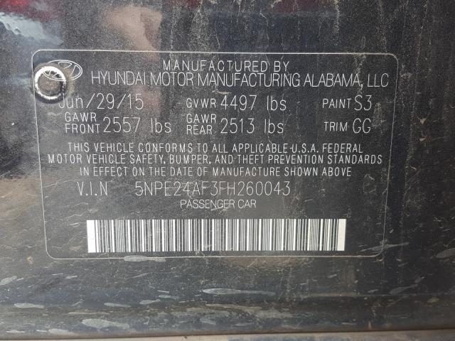 Photo 9 VIN: 5NPE24AF3FH260043 - HYUNDAI SONATA 