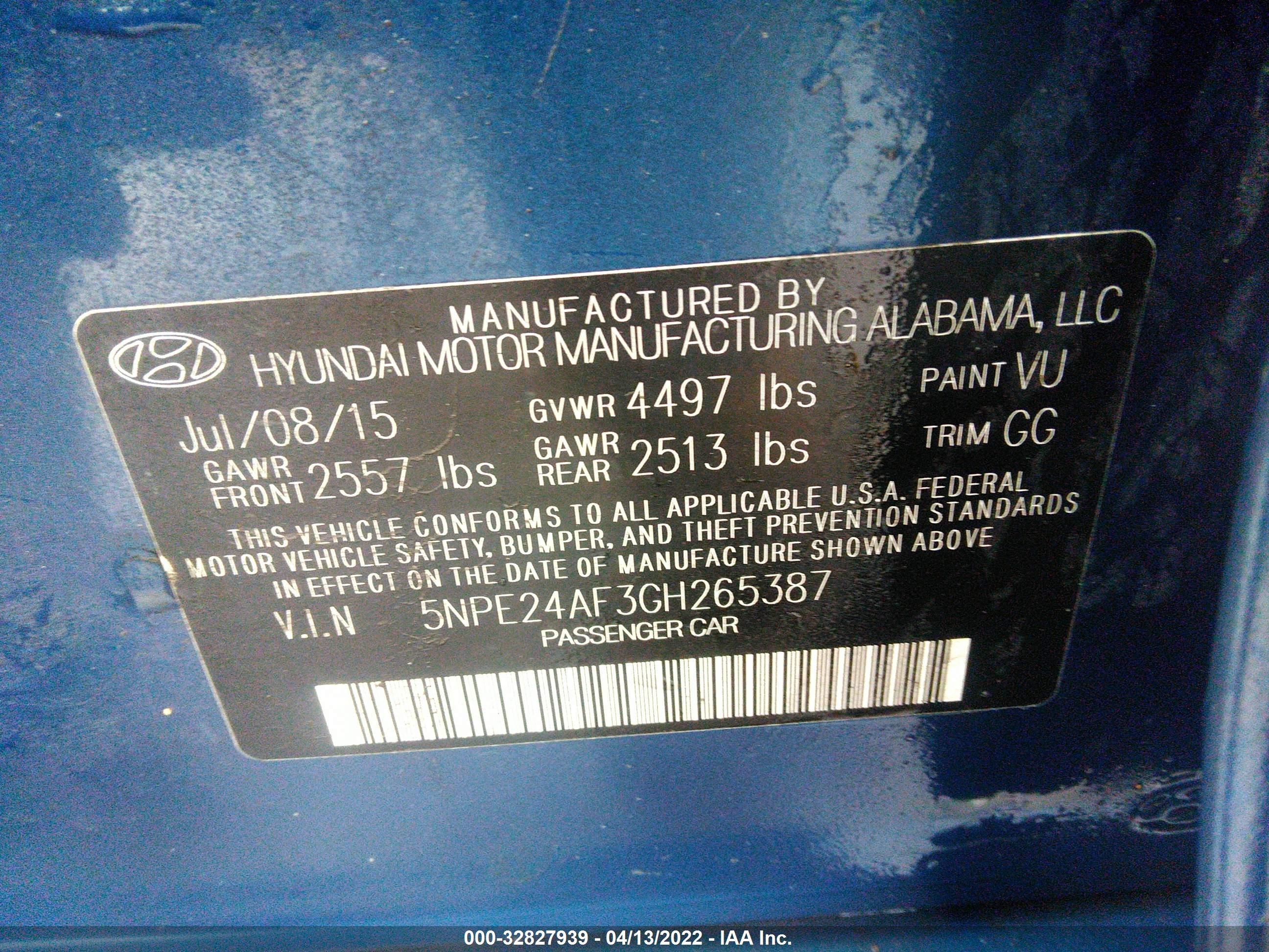 Photo 8 VIN: 5NPE24AF3GH265387 - HYUNDAI SONATA 