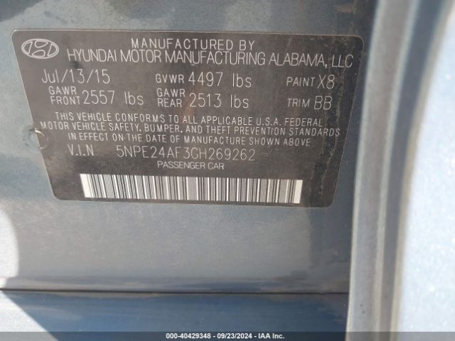 Photo 8 VIN: 5NPE24AF3GH269262 - HYUNDAI SONATA 