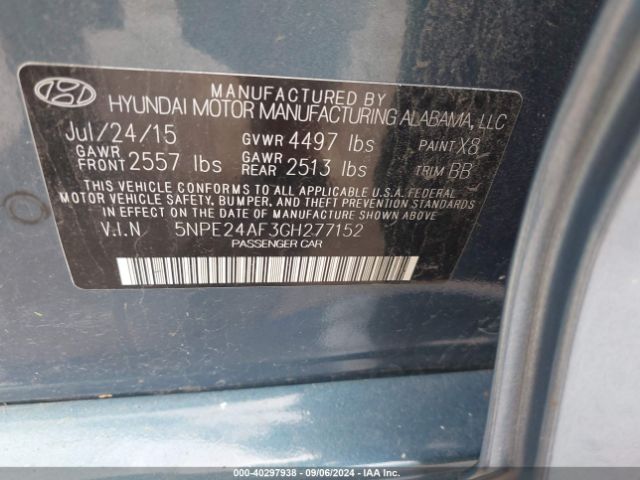 Photo 8 VIN: 5NPE24AF3GH277152 - HYUNDAI SONATA 