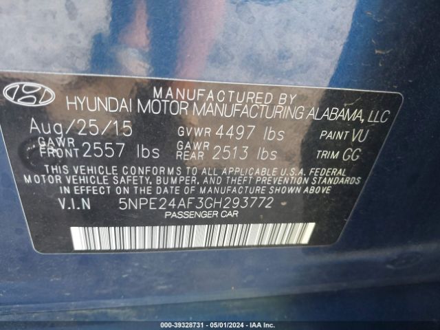 Photo 8 VIN: 5NPE24AF3GH293772 - HYUNDAI SONATA 