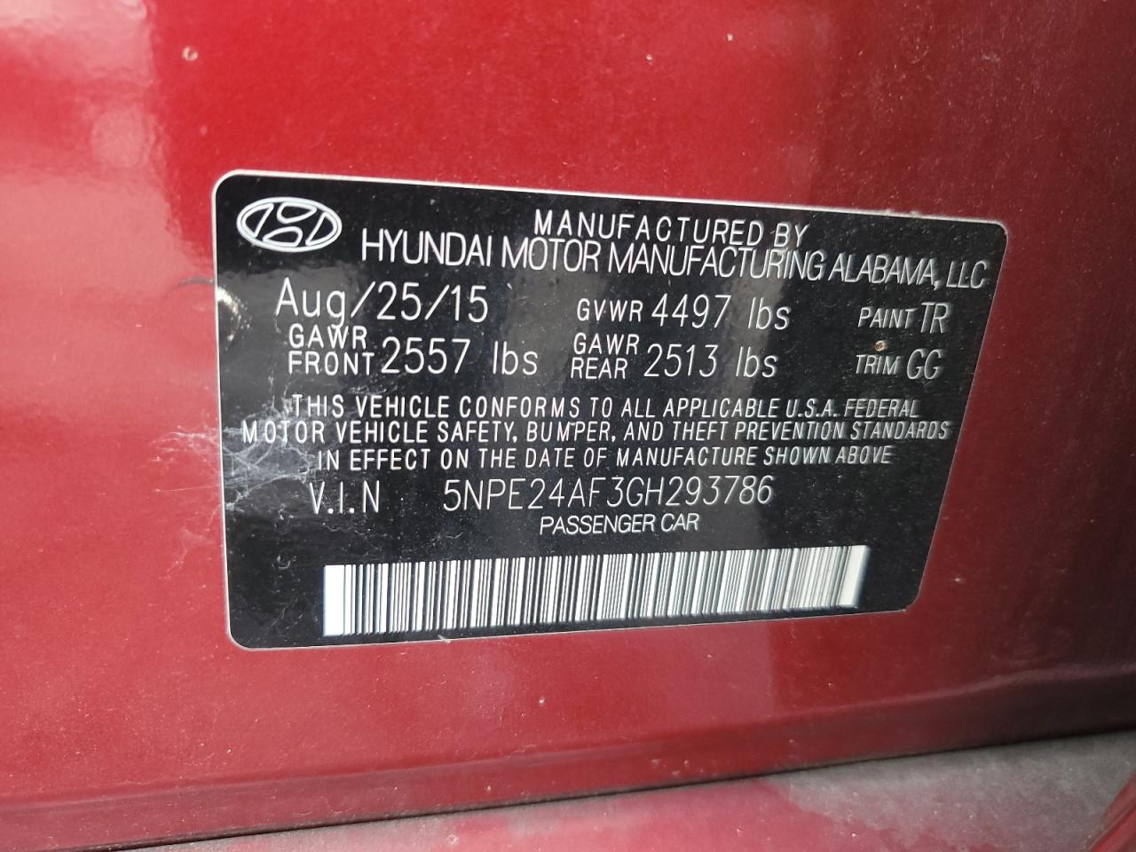 Photo 11 VIN: 5NPE24AF3GH293786 - HYUNDAI SONATA 